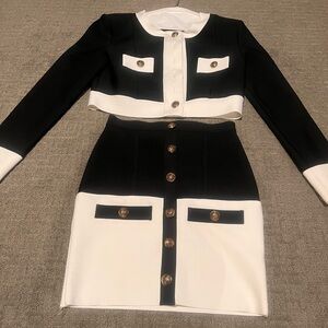 Elegant Black and White Women's Skirt Set
